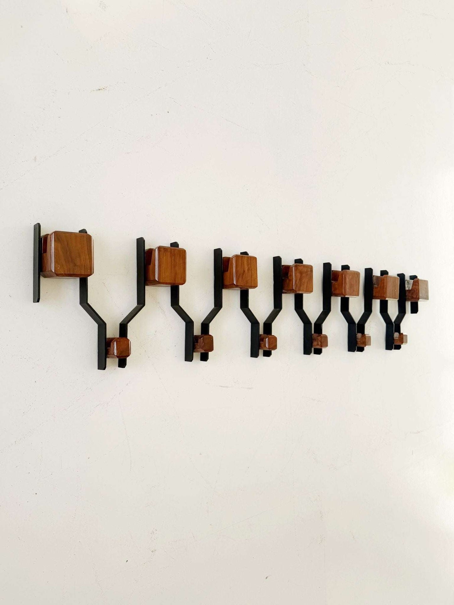 Vintage wooden and metal coat rack – Modular design from the 1960s/1970s