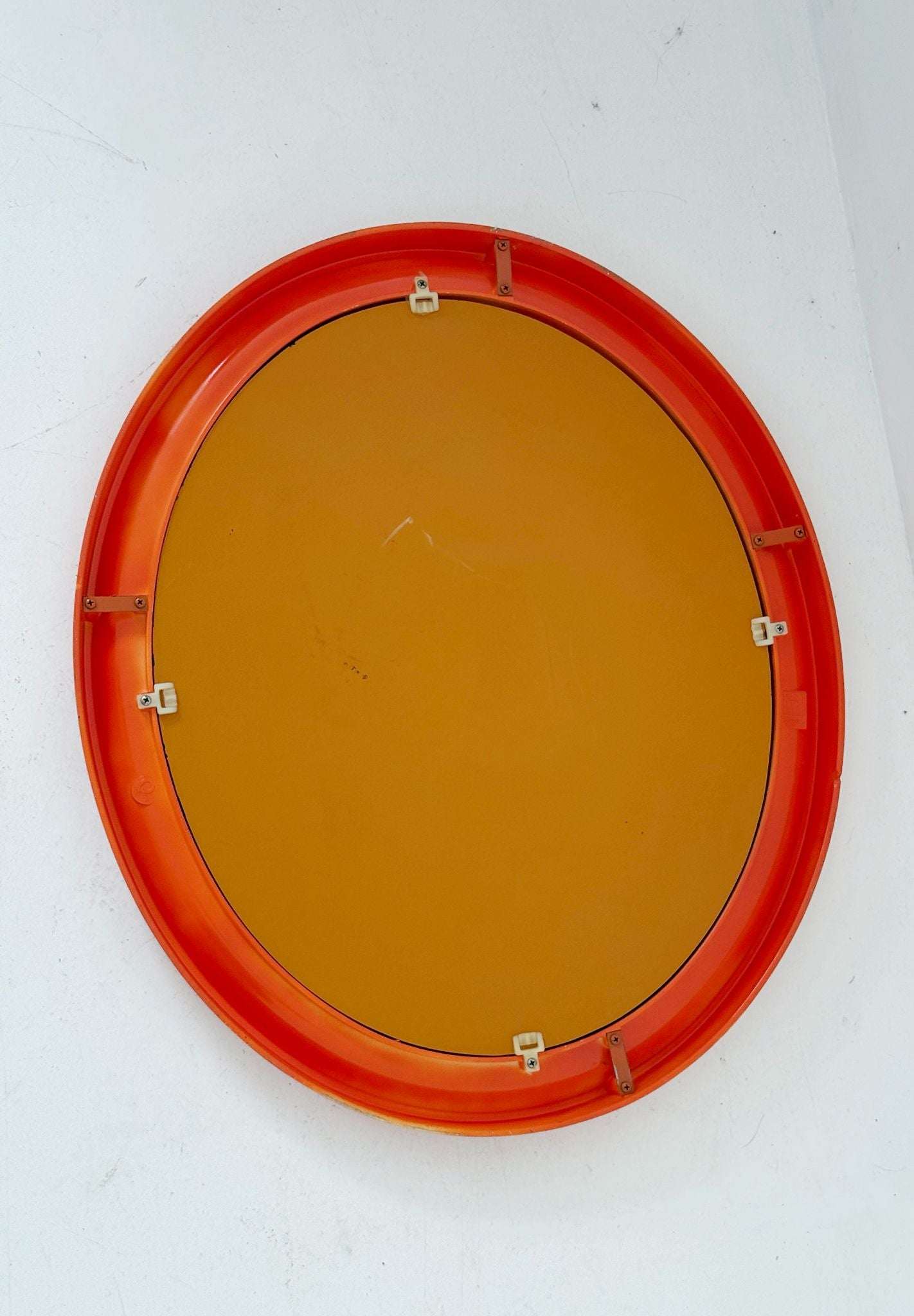 Space Age Oval Mirror in Orange Plastic, 1970s