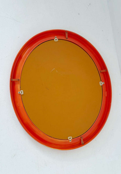 Space Age Oval Mirror in Orange Plastic, 1970s