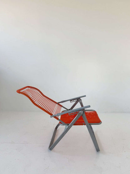 1970s Outdoor Reclining Chair in Metal and Orange Plastic Wire