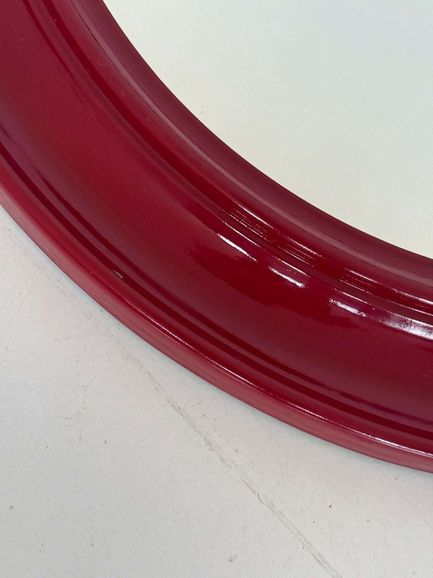 Round mirror with red lacquered wooden frame, 1970s