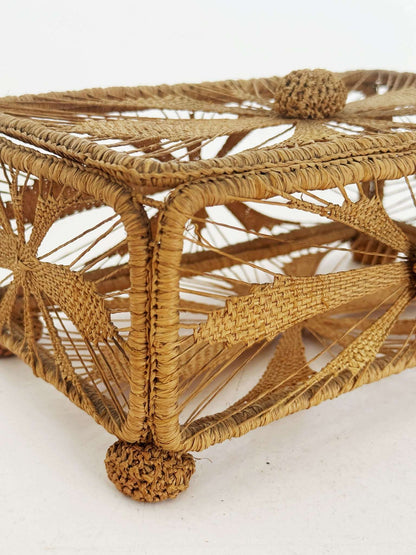 Woven raffia storage box, Italian-made