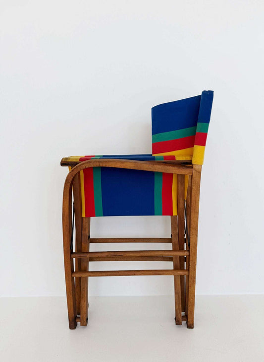 1960s wooden director's chair with multicolored fabric