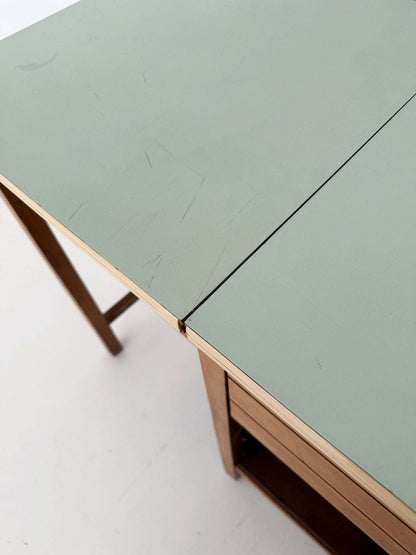 Compact writing desk with fold-out top, 1950s