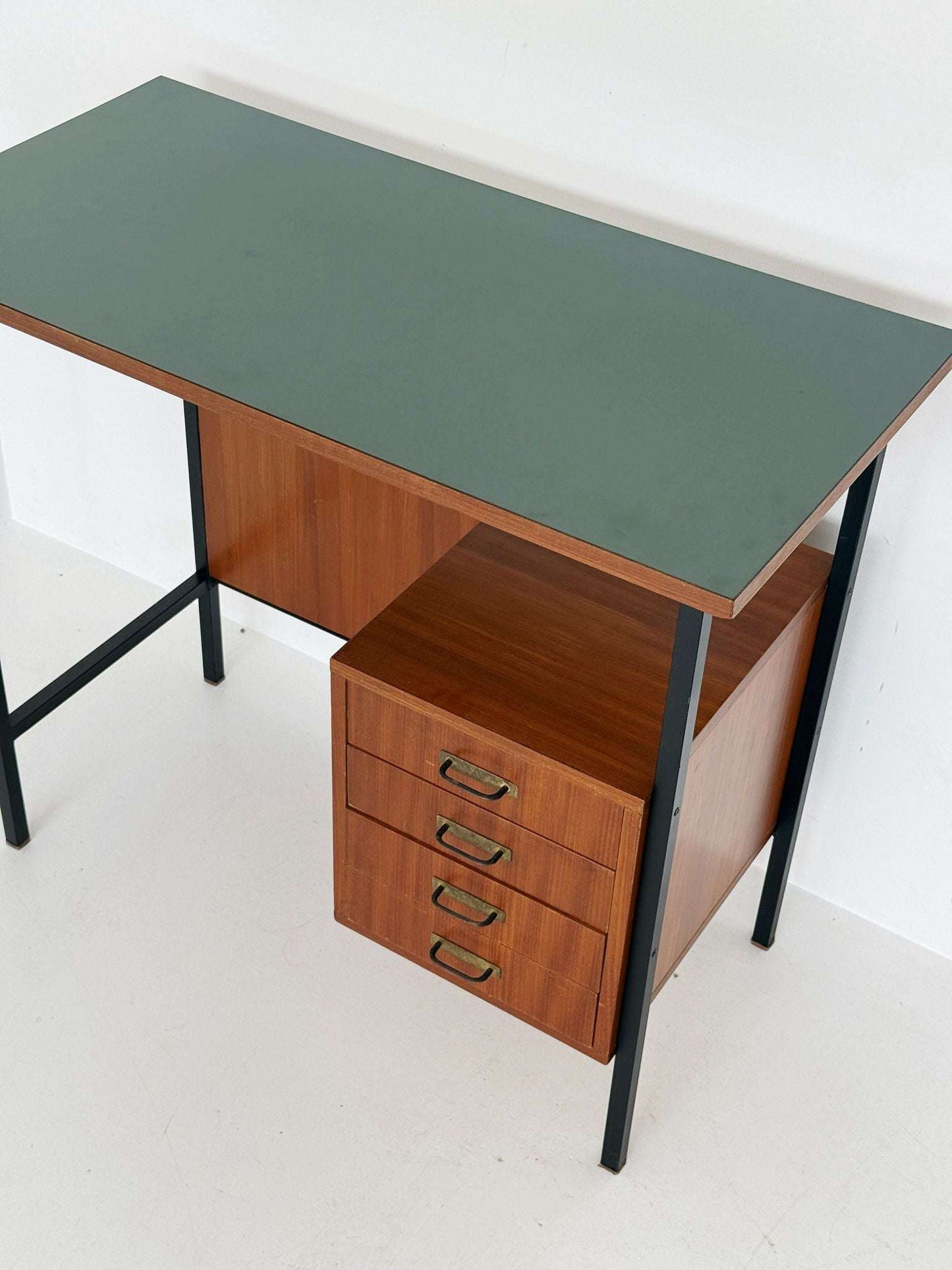 Modernist desk with floating drawer unit and green top, 1960s