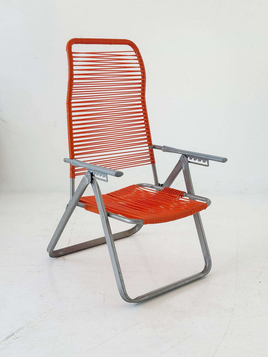 1970s Outdoor Reclining Chair in Metal and Orange Plastic Wire