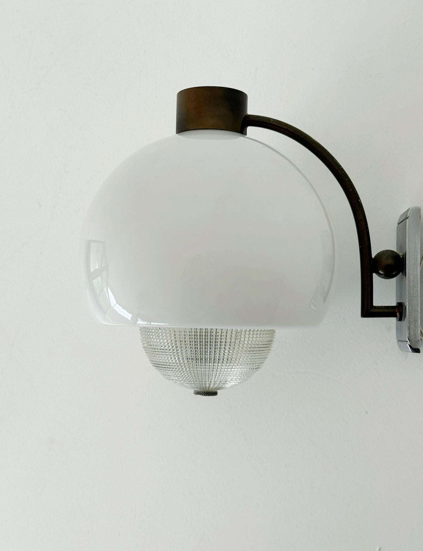Opal glass and burnished metal wall light, 1960s