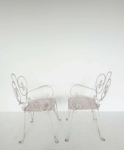 Pair of wrought-iron garden armchairs, Italy, mid-20th century