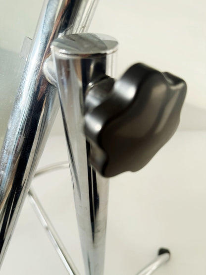 Adjustable floor mirror with chromed steel frame, Italy, 1970s.