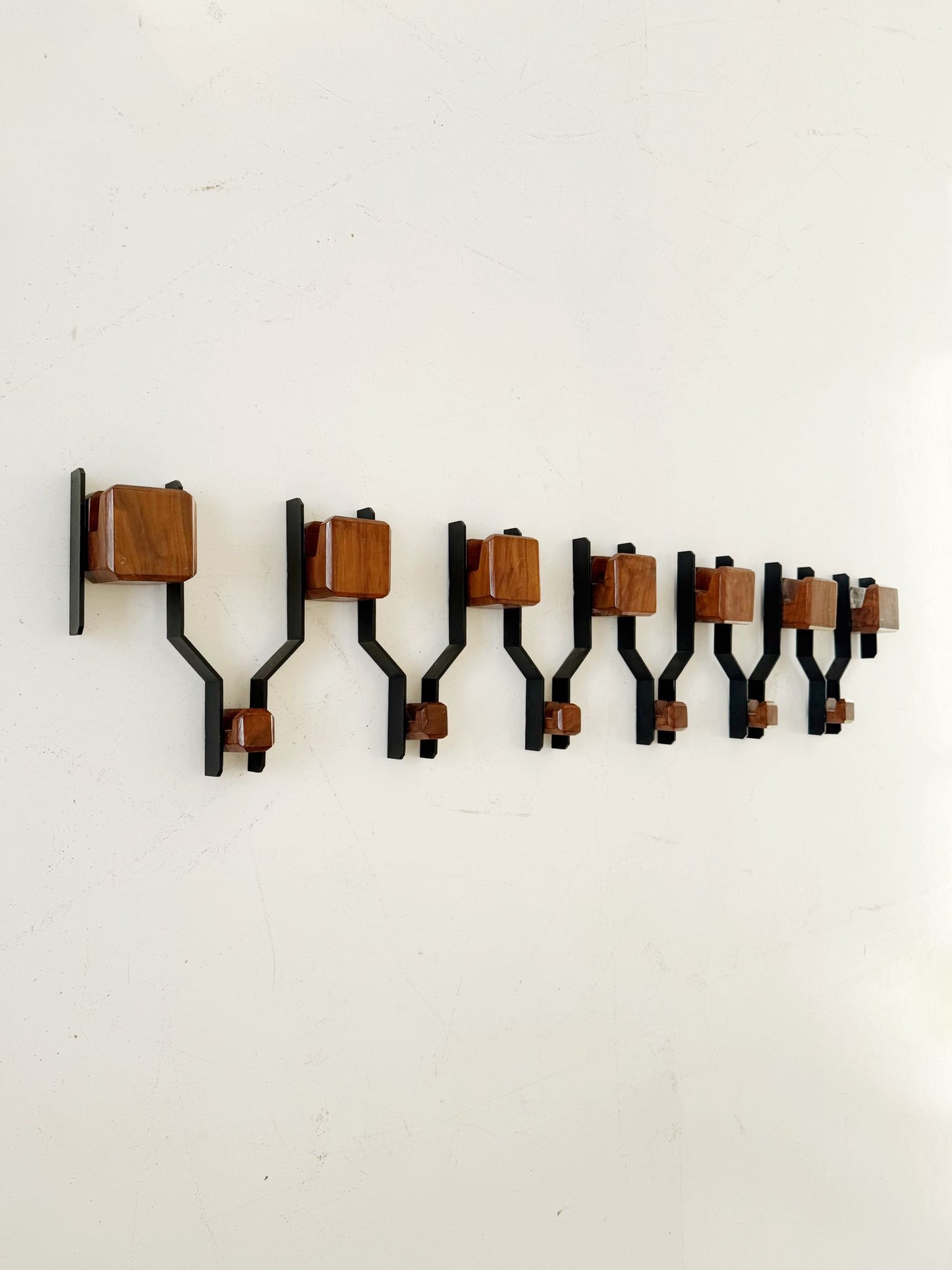 Vintage wooden and metal coat rack – Modular design from the 1960s/1970s