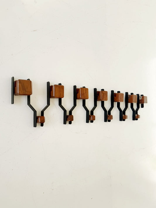 Appendiabiti vintage in legno e metallo – Design modulare anni ’60/’70