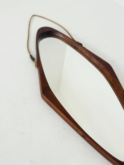 Shaped Wooden Wall Mirror with Cord