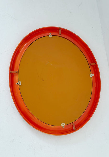 Specchio Ovale Space Age in Plastica Arancione, anni '70