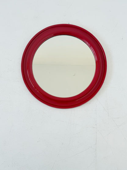Round mirror with red plastic frame – Italy, 1970s/80s