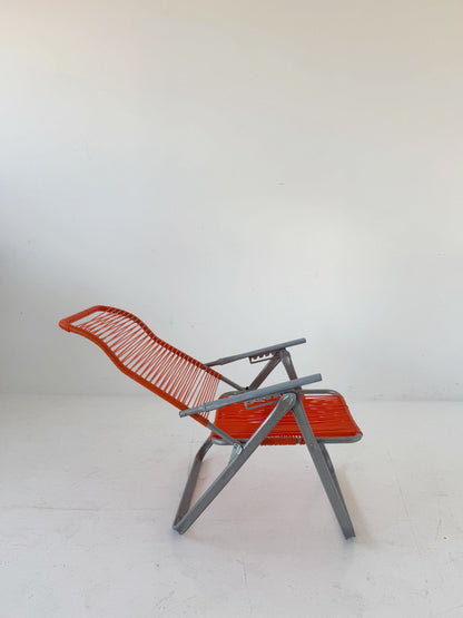 1970s Outdoor Reclining Chair in Metal and Orange Plastic Wire