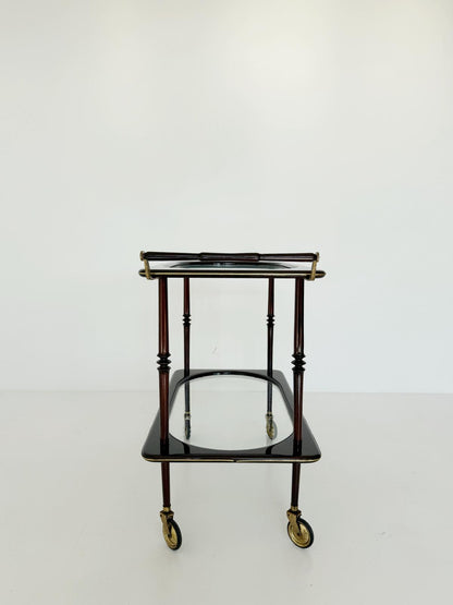 Carrello portavivande in vetro e legno