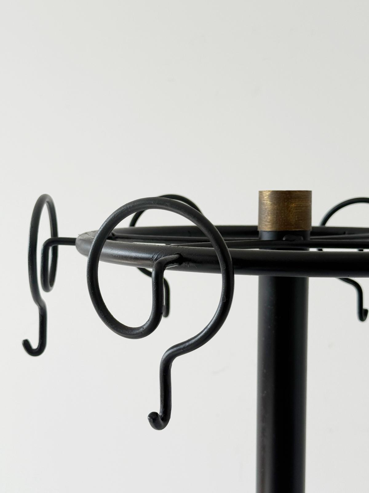 Black lacquered iron floor coat rack, 1980s