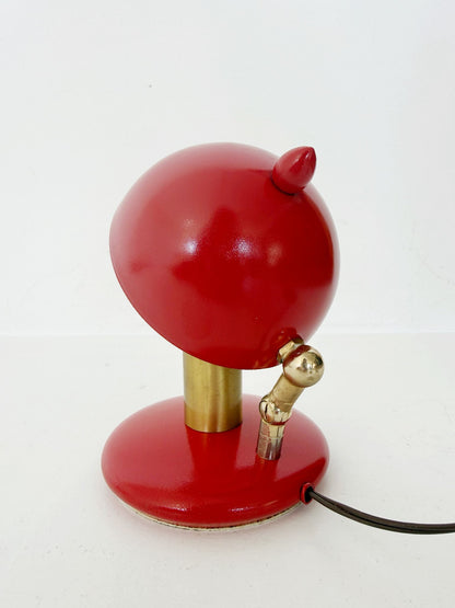 Lampada da tavolo orientabile in metallo laccato rosso e ottone, anni '70