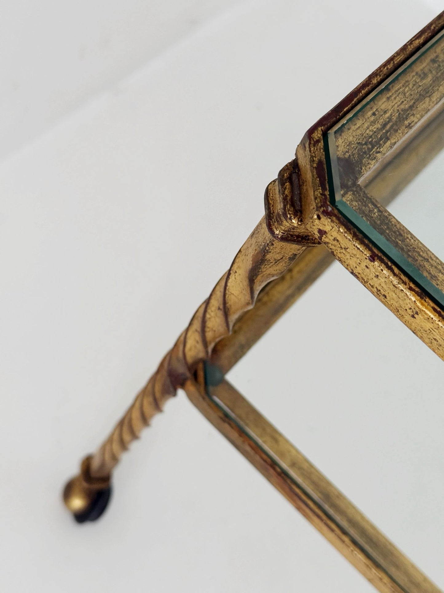 Gilded iron and glass coffee table, 1950s