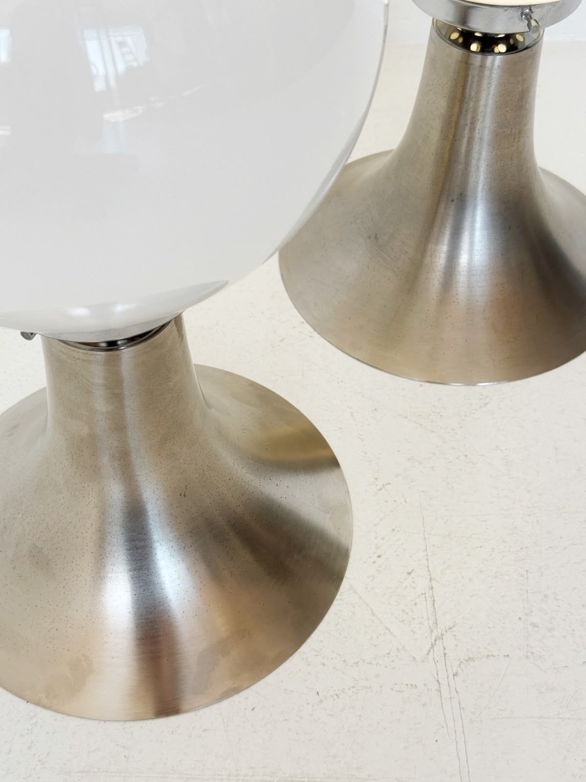 Pair of Space Age table lamps in metal and opal glass, 1970s