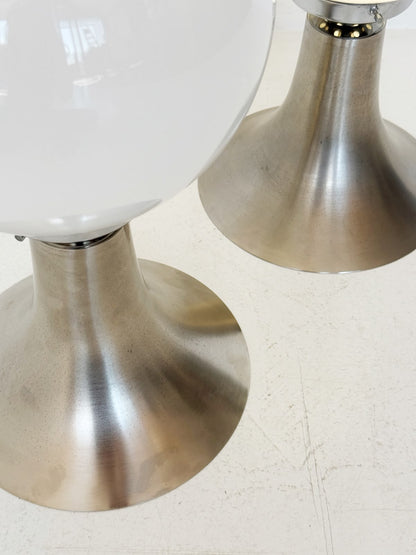Pair of Space Age table lamps in metal and opal glass, 1970s