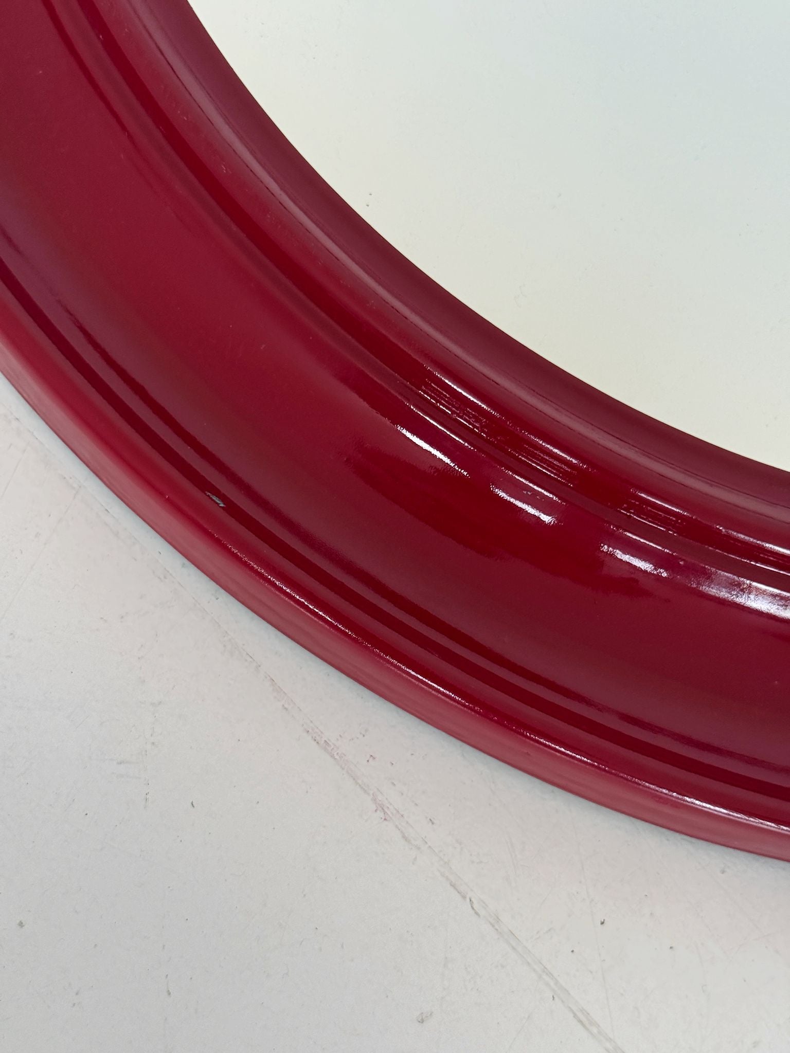 Round mirror with red lacquered wooden frame, 1970s