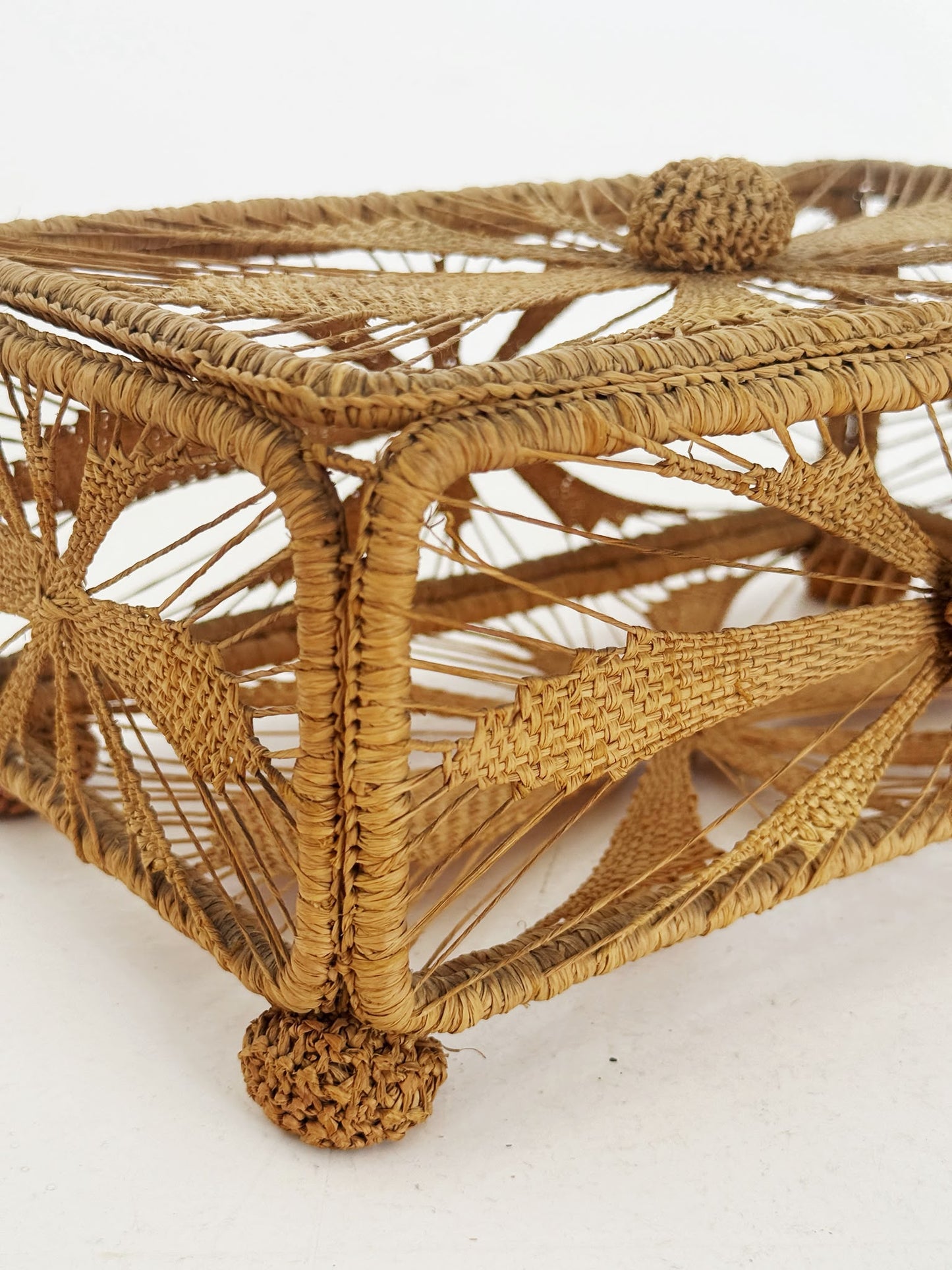 Woven raffia storage box, Italian-made