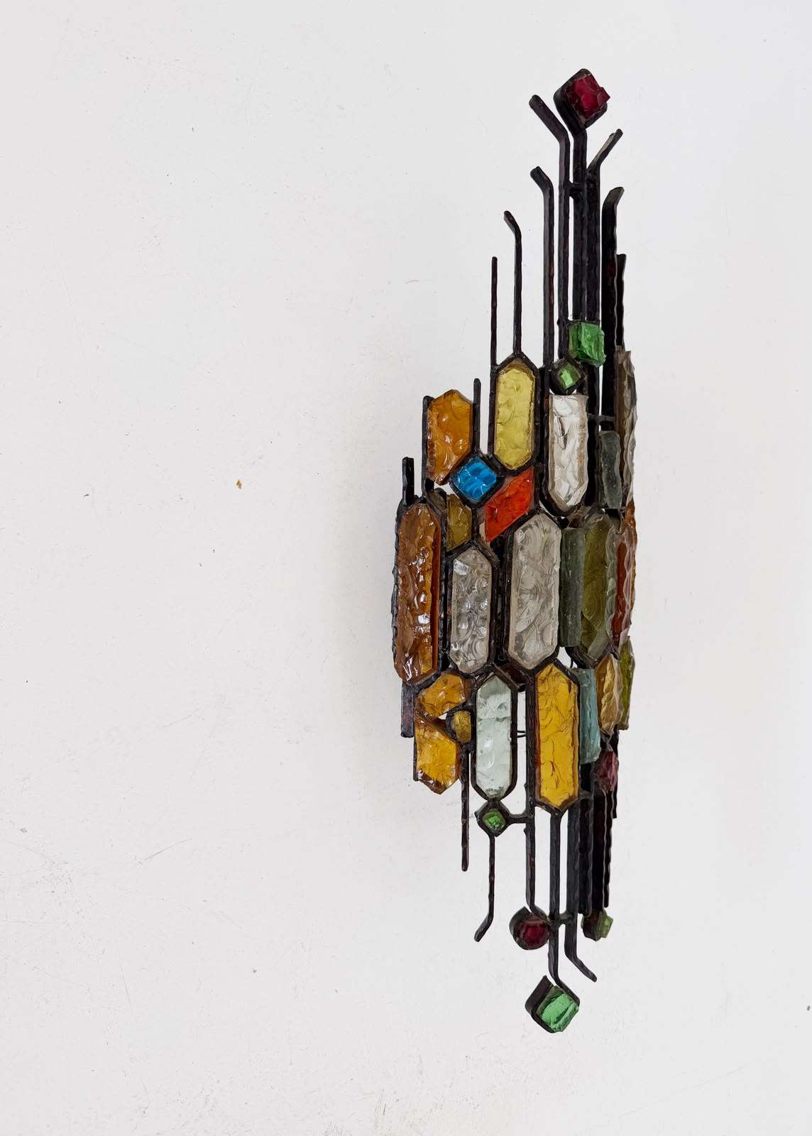 Polychrome glass and metal sculptural wall lamp, attributed to Poliarte, Italy, 1970s