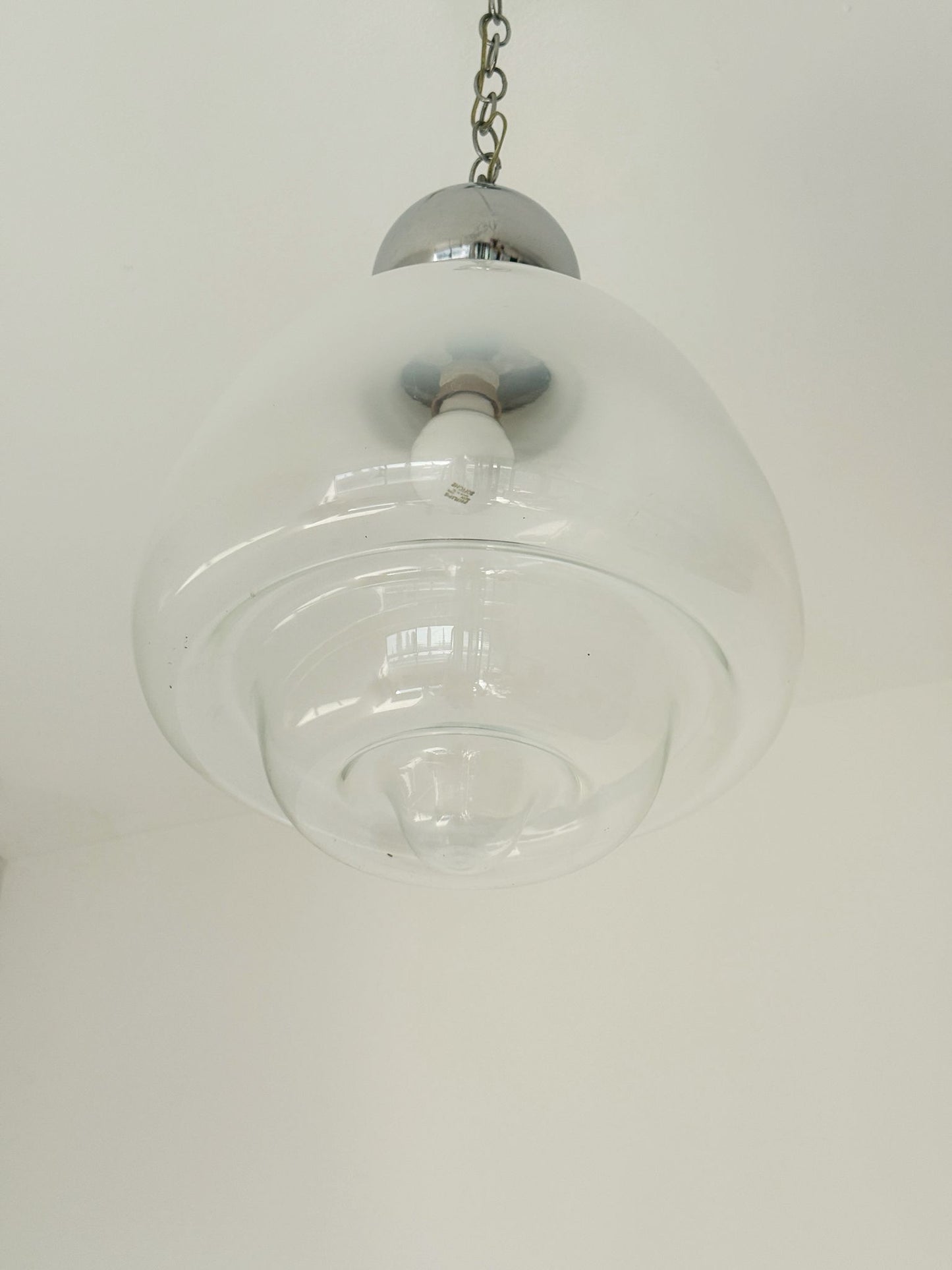 Space Age pendant lamp in glass and chrome-plated metal, 1970s