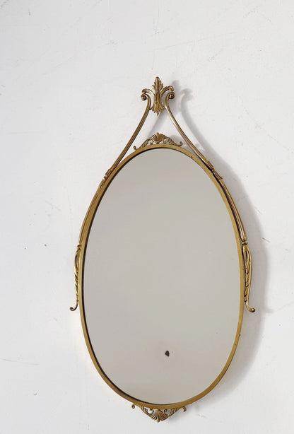 Oval brass mirror, Italy, 1950s