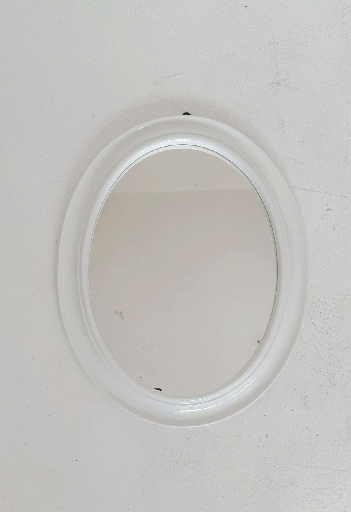 Oval white ceramic mirror, Italy, 1970s