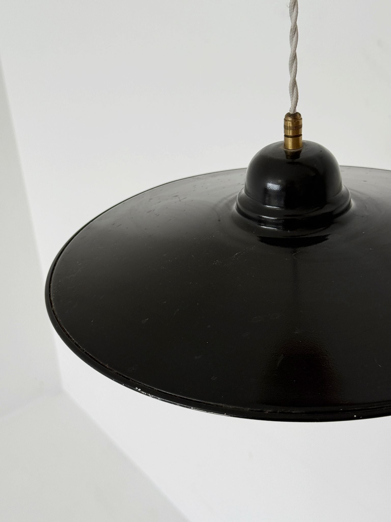 Black Enameled Industrial Pendant Lamp – 1950s/1960s