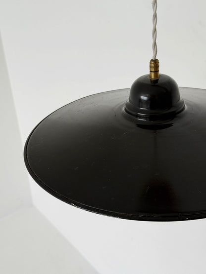 Black Enameled Industrial Pendant Lamp – 1950s/1960s