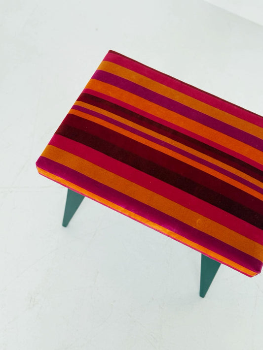 Vintage Upholstered Pouf with Striped Upholstery