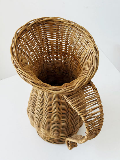 Large woven wicker and rattan pitcher, Italy, 1960s–70s