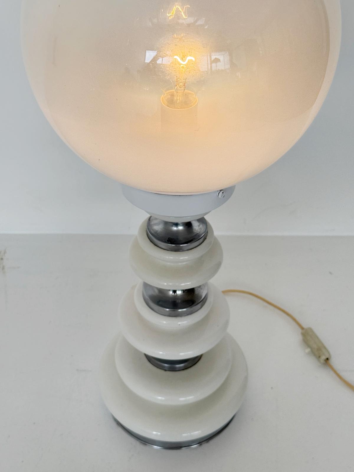 Opal Glass and Chromed Metal Table Lamp – 1970s