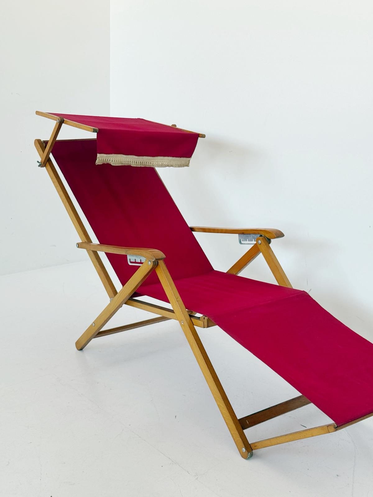 Adjustable Folding Deck Chair with Canopy – Fratelli Reguitti, 1960s–1970s