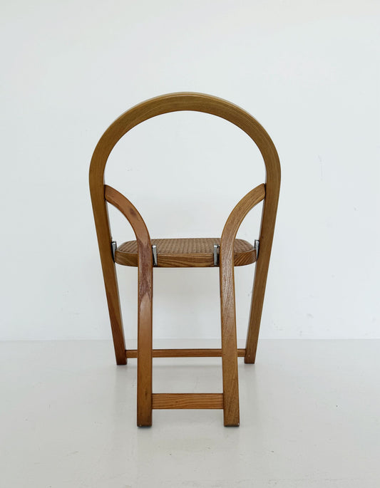 Sedia pieghevole in legno con seduta in paglia di Vienna anni '60 – Made in Italy