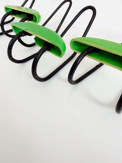 Modernist wall-mounted coat rack in metal and green ABS, 1970s
