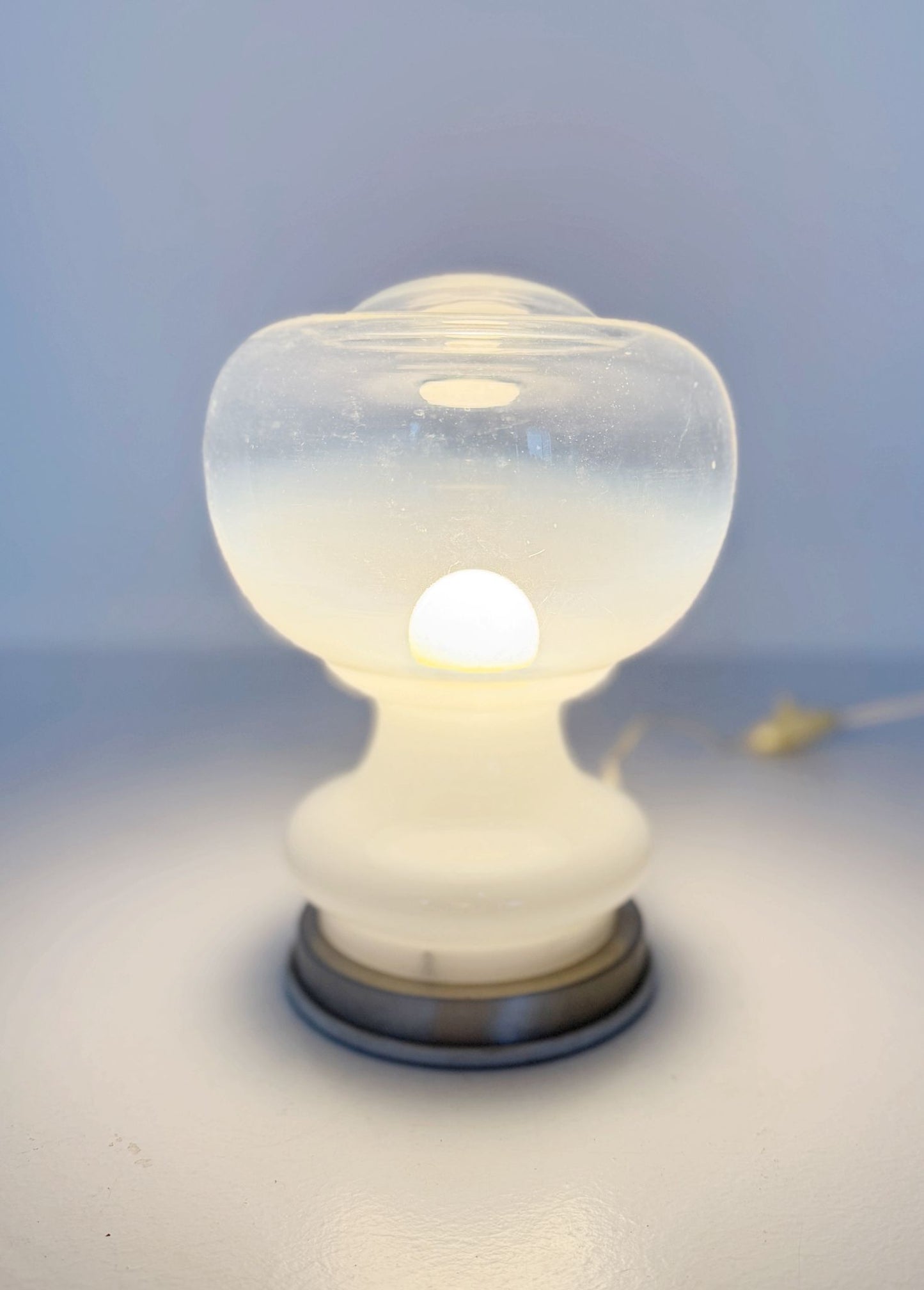 Table lamp in opal and transparent blown glass, Italy, 1970s.