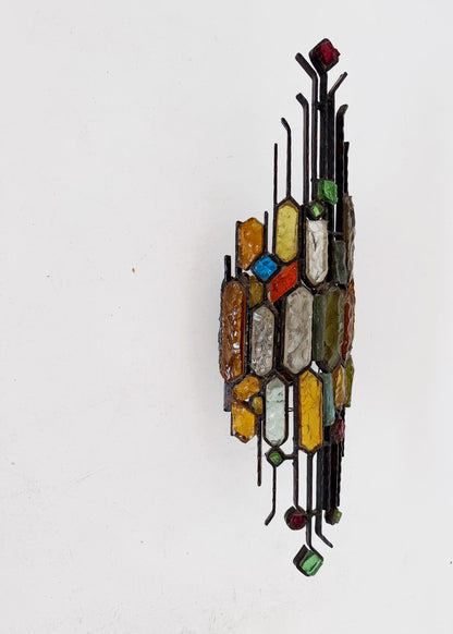 Applique scultura in vetro policromo e metallo, attribuita a Poliarte, Italia, anni ’70