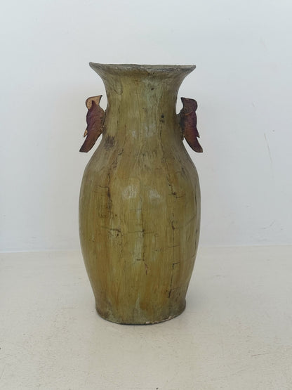Vaso in cartapesta policroma con uccelli