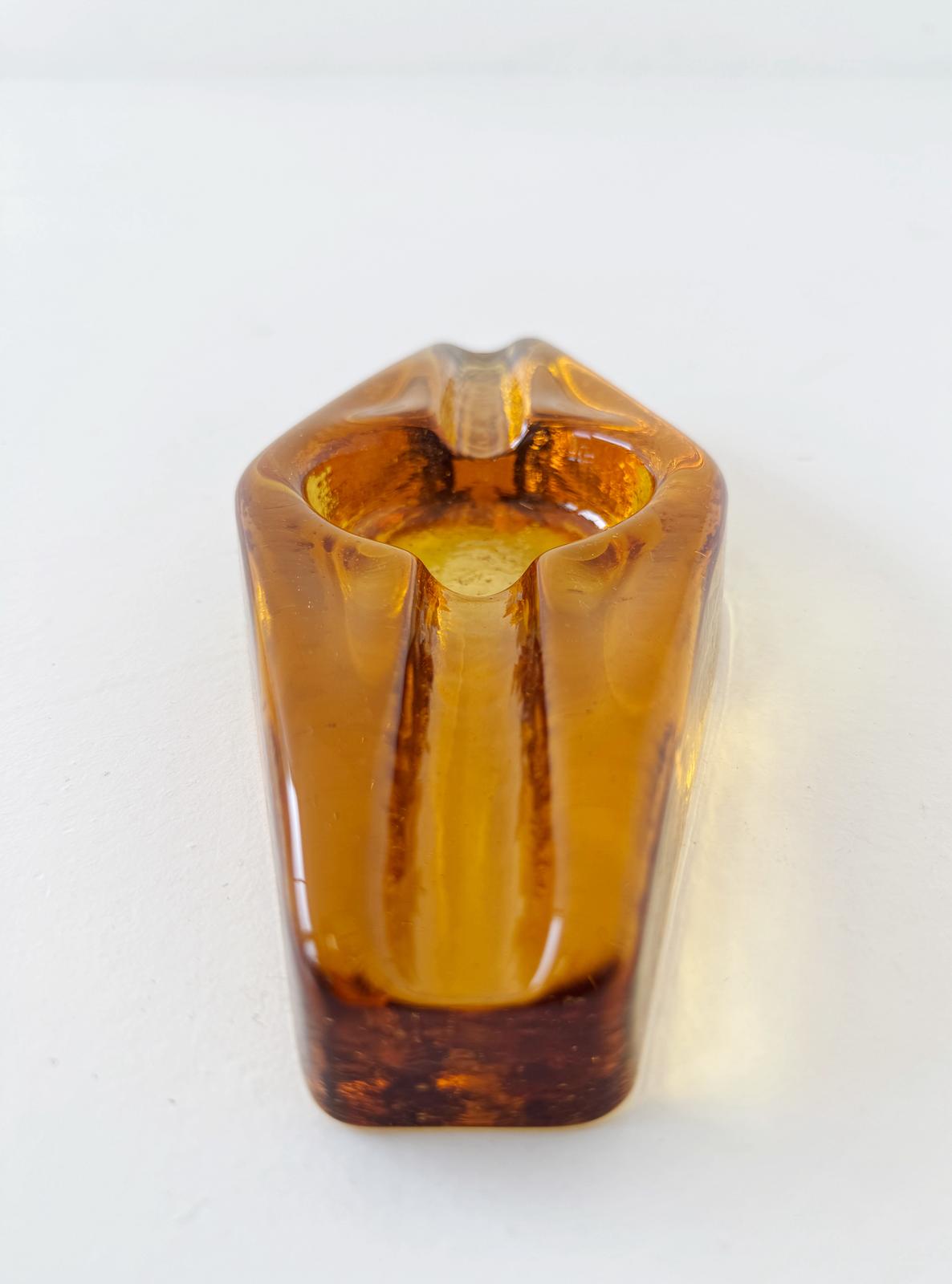 Vintage amber glass ashtray – 1960s/1970s design