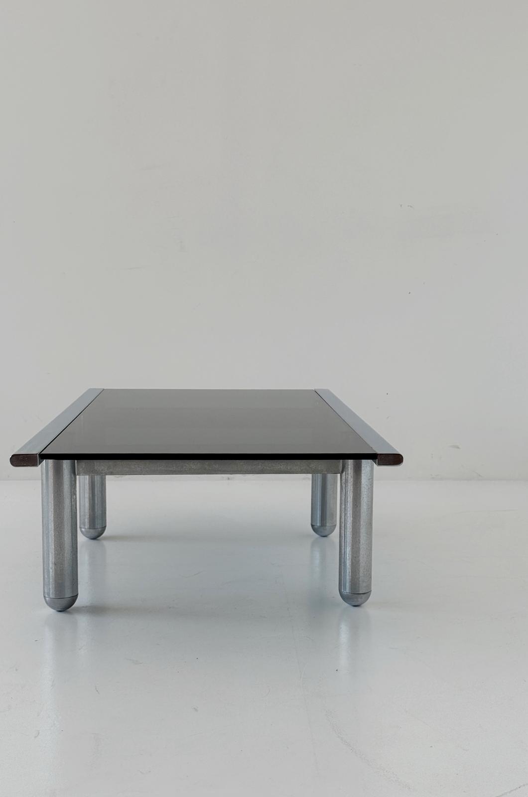 Rectangular smoked glass and metal coffee table, 1970s