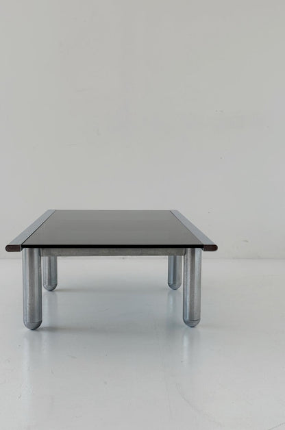 Rectangular smoked glass and metal coffee table, 1970s