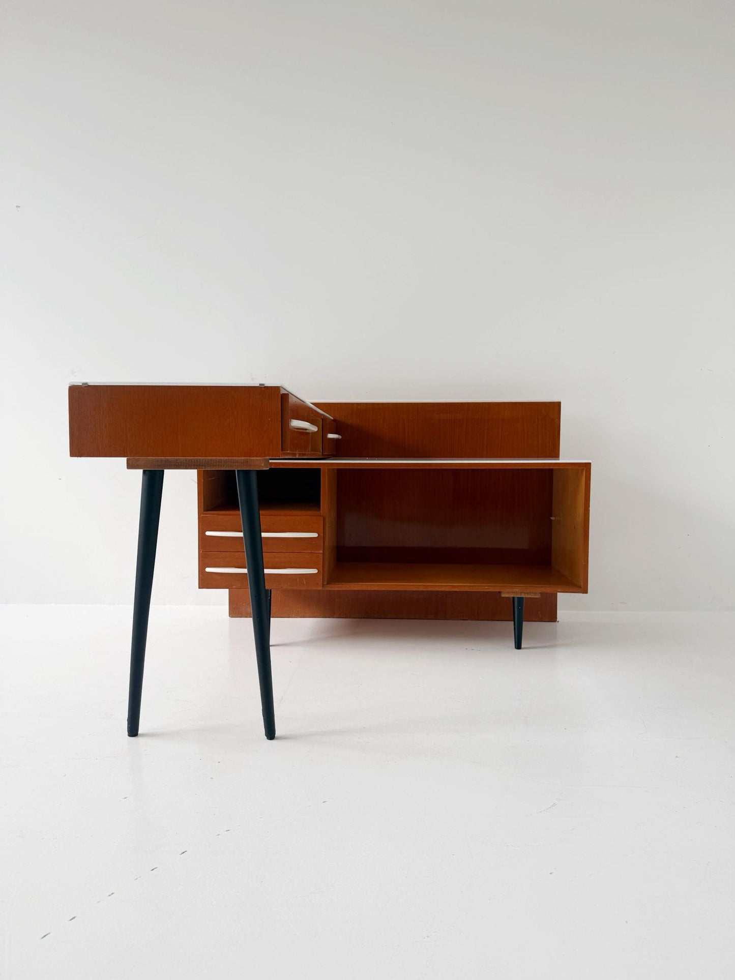 1960s Swivel Desk with White Glass Top