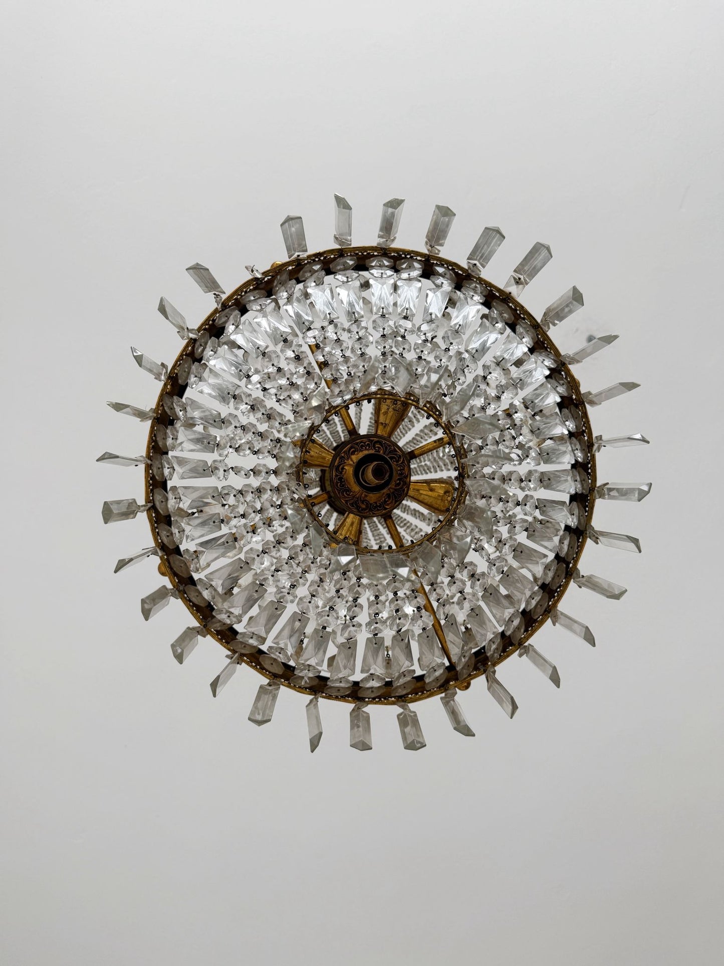 Lampadario vintage in cristallo e ottone - Stile Impero