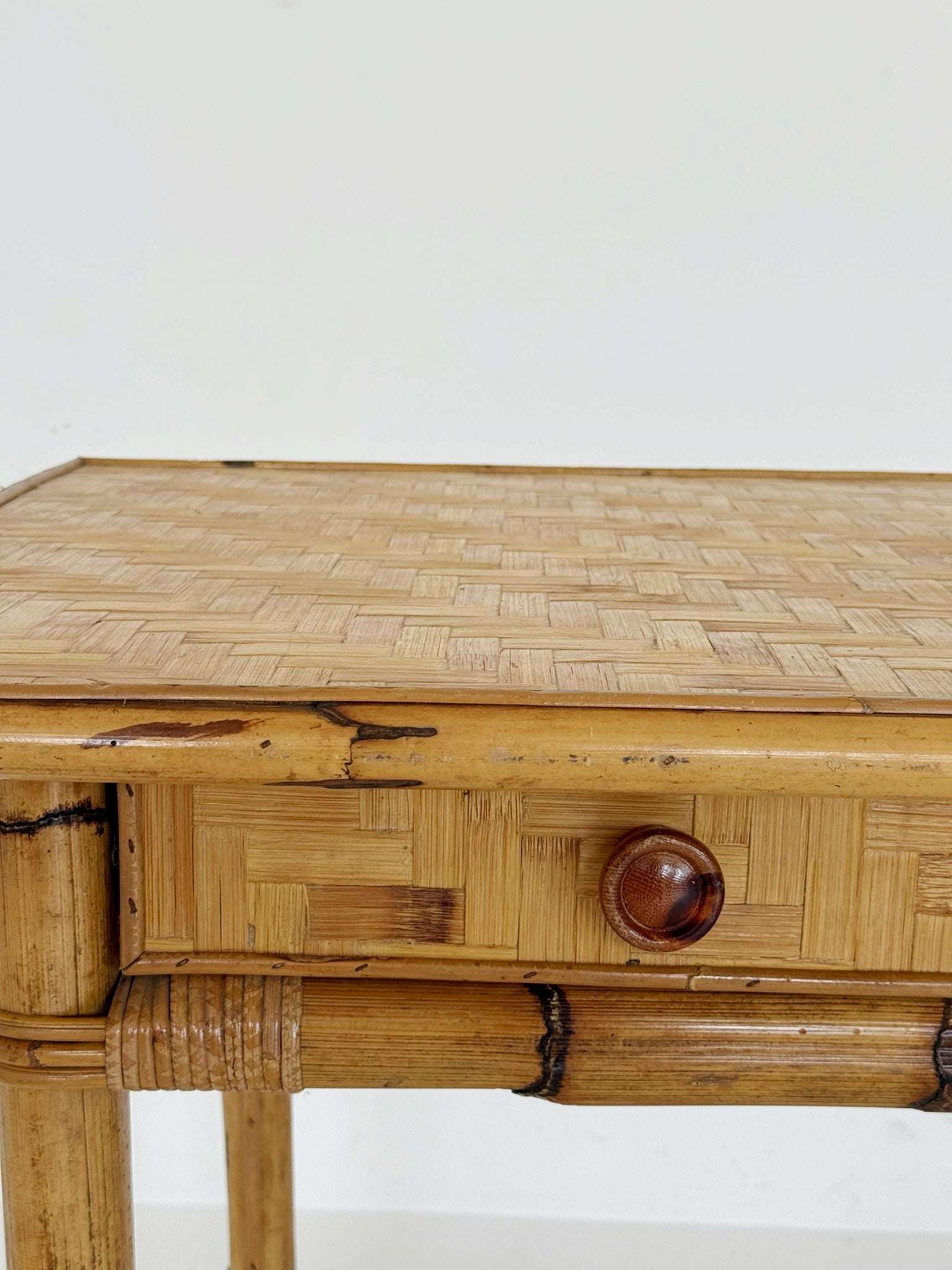 1970s Bamboo and Cane-Weave Desk