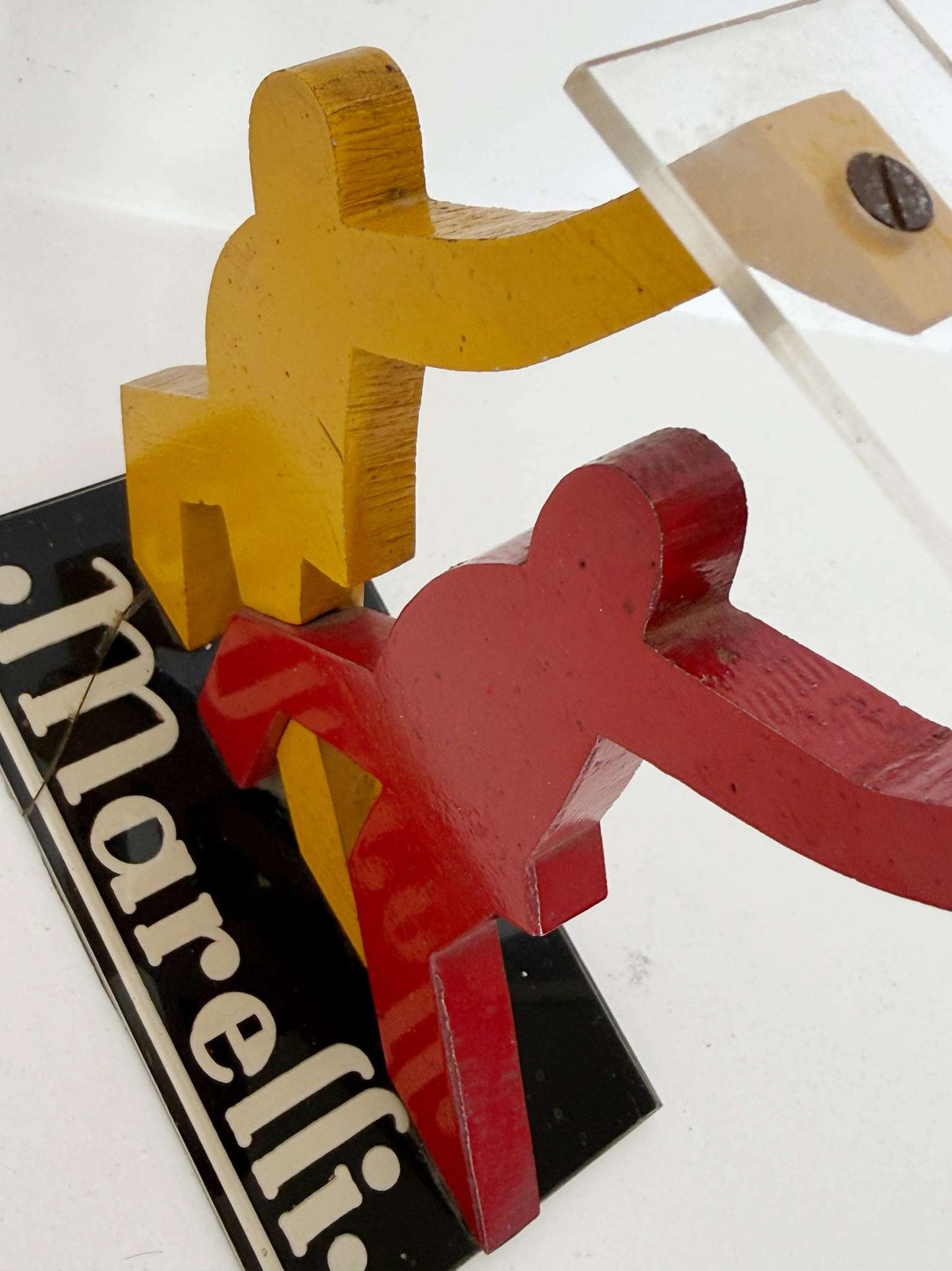 Marelli advertising display stand in wood and Plexiglass – Italy, 1980s/90s