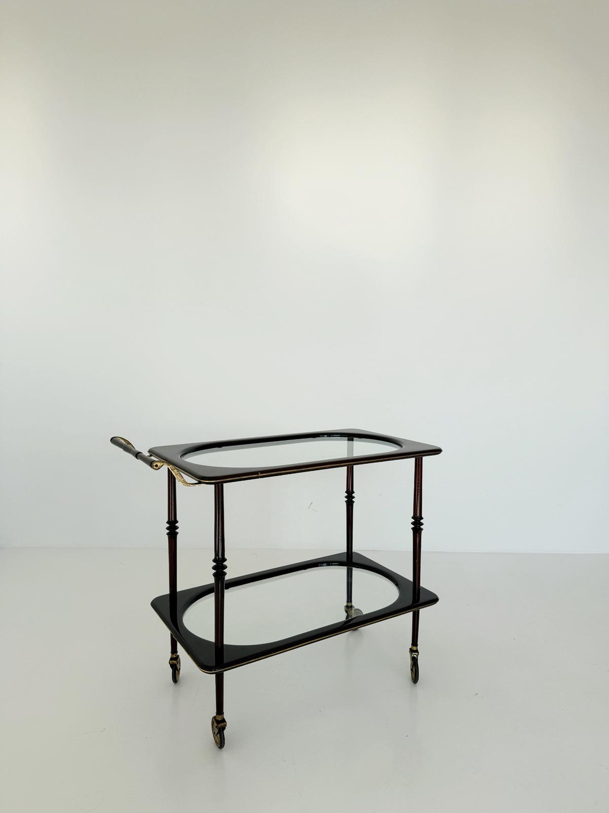 Carrello portavivande in vetro e legno